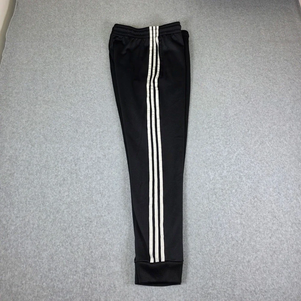 Adidas Track Pants‎ Kids Large Black Red Logo Joggers 3 Stripe Athletic Training